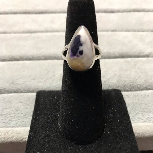 New Sterling Silver Purple Teardrop Morado Violet Flame Opal Ring Size 6.25 - Picture 5 of 14